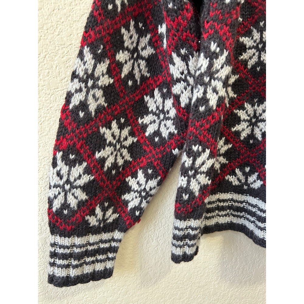 J.Crew XL Vintage Wool Fair Isle Snowflake Turtleneck Sweater Black Red Winter - Picture 9 of 10